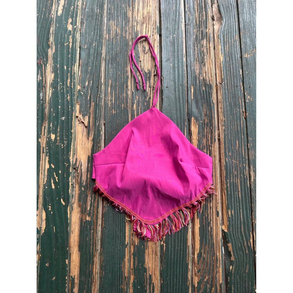 Lipsy Clothing Magenta Pink Fringe Handkerchief Halter Top S/M Y2K Festival